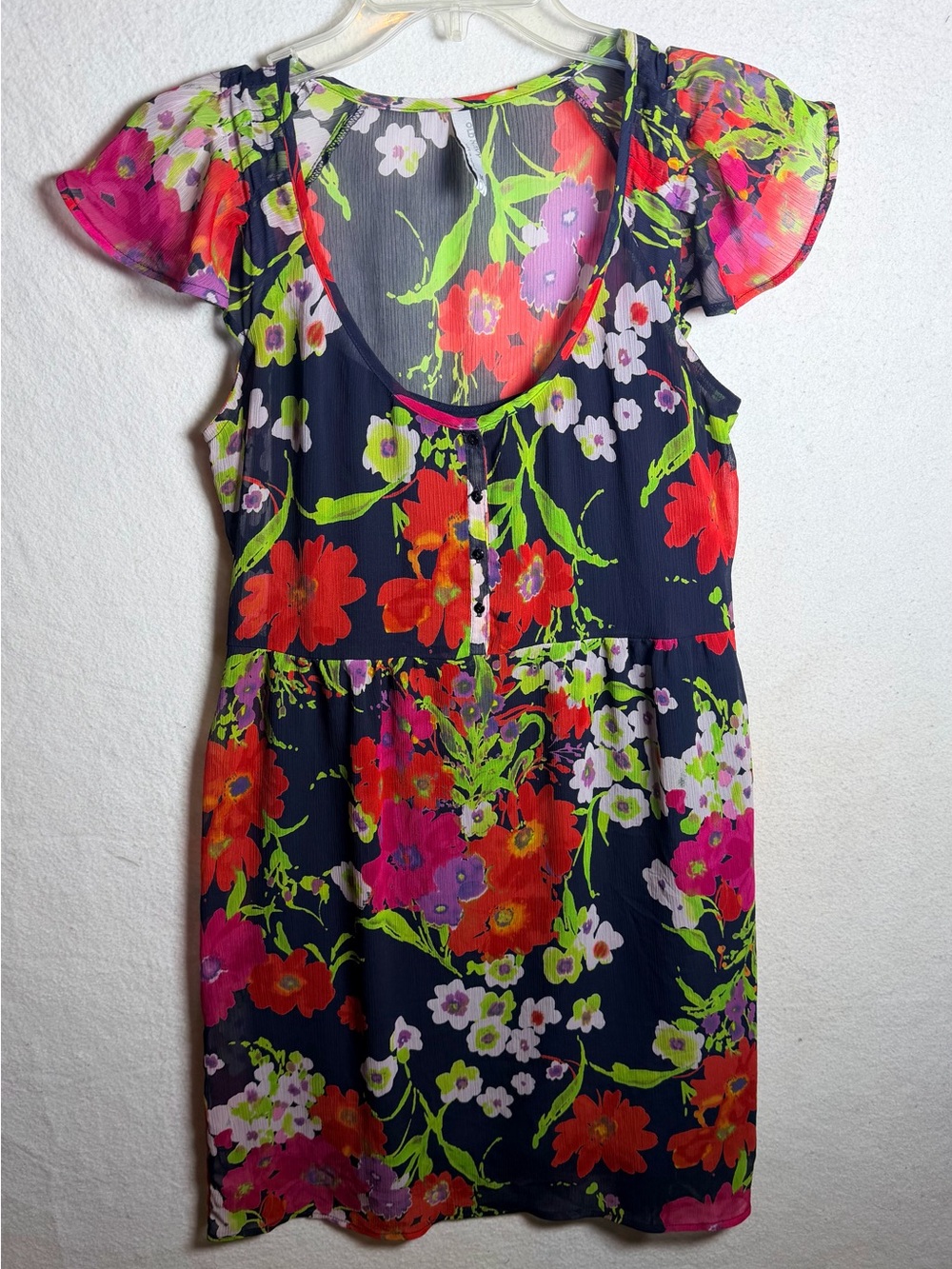 VTG Old Navy Floral Chiffon Mini Dress Flutter Sleeve Size M